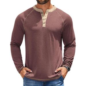 imageCOOFANDY Mens Henley Shirts Long Sleeve Casual Button V Neck TShirt Lightweight Fashion Pullover ShirtsHeather Burgundy
