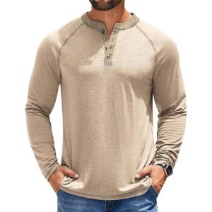 imageCOOFANDY Mens Henley Shirts Long Sleeve Casual Button V Neck TShirt Lightweight Fashion Pullover ShirtsHeather Khaki