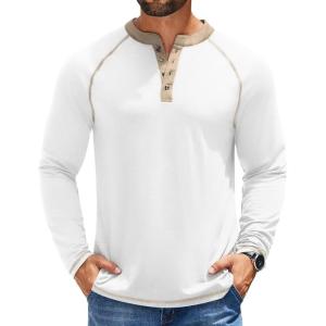 imageCOOFANDY Mens Henley Shirts Long Sleeve Casual Button V Neck TShirt Lightweight Fashion Pullover ShirtsWhite