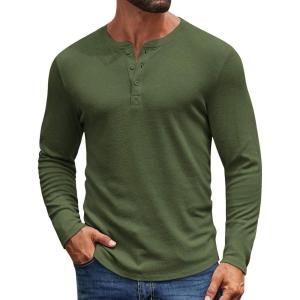 imageCOOFANDY Mens Henley Shirts Long Sleeve Casual Pullover Shirt Fashion Button TShirtArmy Green