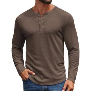 imageCOOFANDY Mens Henley Shirts Long Sleeve Casual Pullover Shirt Fashion Button TShirtBrown