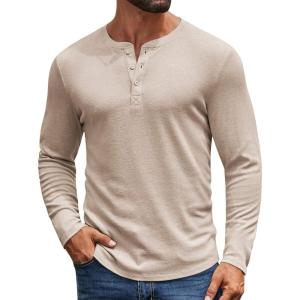 imageCOOFANDY Mens Henley Shirts Long Sleeve Casual Pullover Shirt Fashion Button TShirtKhaki