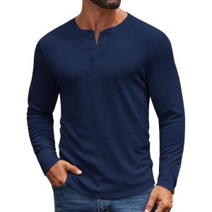 imageCOOFANDY Mens Henley Shirts Long Sleeve Casual Pullover Shirt Fashion Button TShirtNavy Blue