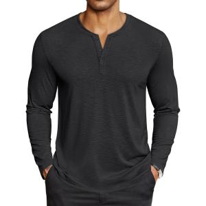 imageCOOFANDY Mens Henley Shirts Long Sleeve Lightweight Button TShirt Casual Basic Tee TopBlack