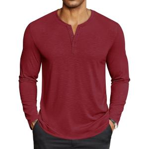 imageCOOFANDY Mens Henley Shirts Long Sleeve Lightweight Button TShirt Casual Basic Tee TopWine Red
