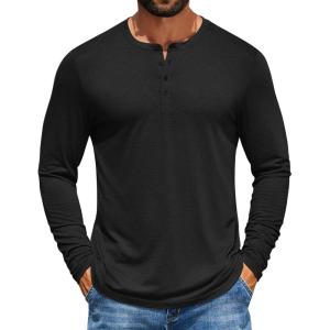 imageCOOFANDY Mens Henley Shirts Long Sleeve TShirt Lightweight Fashion Casual Pullover Tee ShirtBlack