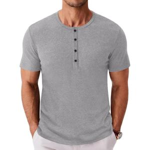 imageCOOFANDY Mens Henley Shirts Short Sleeve Fashion Casual TShirts Summer Button Basic TeeLight Grey