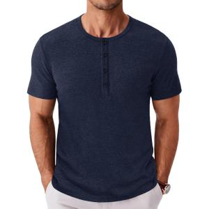 imageCOOFANDY Mens Henley Shirts Short Sleeve Fashion Casual TShirts Summer Button Basic TeeNavy Blue