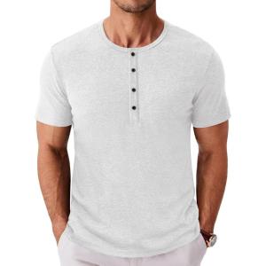 imageCOOFANDY Mens Henley Shirts Short Sleeve Fashion Casual TShirts Summer Button Basic TeeWhite