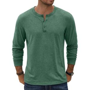 imageCOOFANDY Mens Henley TShirt Long Sleeve Casual Lightweight Pullover Shirts Soft Stretch Basic Tees Fall TopsGreen