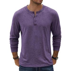 imageCOOFANDY Mens Henley TShirt Long Sleeve Casual Lightweight Pullover Shirts Soft Stretch Basic Tees Fall TopsPurple