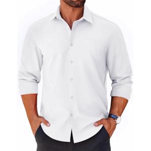 imageCOOFANDY Mens Long Sleeve Button Down Shirts Casual Untucked Shirts for Men Dress Shirts Wedding ShirtsA White