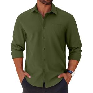 imageCOOFANDY Mens Long Sleeve Button Down Shirts Casual Untucked Shirts for Men Dress Shirts Wedding ShirtsArmy Green