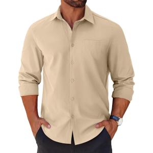 imageCOOFANDY Mens Long Sleeve Button Down Shirts Casual Untucked Shirts for Men Dress Shirts Wedding ShirtsBeige