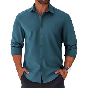 imageCOOFANDY Mens Long Sleeve Button Down Shirts Casual Untucked Shirts for Men Dress Shirts Wedding ShirtsBlue