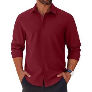 imageCOOFANDY Mens Long Sleeve Button Down Shirts Casual Untucked Shirts for Men Dress Shirts Wedding ShirtsBurgundy