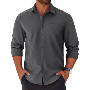 imageCOOFANDY Mens Long Sleeve Button Down Shirts Casual Untucked Shirts for Men Dress Shirts Wedding ShirtsDark Grey