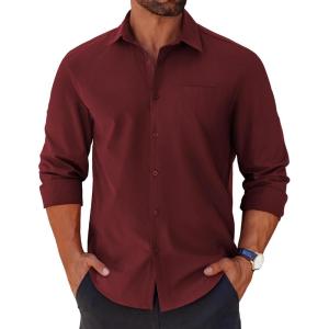 imageCOOFANDY Mens Long Sleeve Button Down Shirts Casual Untucked Shirts for Men Dress Shirts Wedding ShirtsDark Red