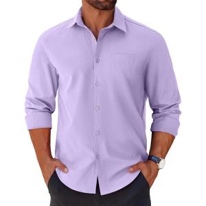 imageCOOFANDY Mens Long Sleeve Button Down Shirts Casual Untucked Shirts for Men Dress Shirts Wedding ShirtsLavender