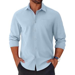 imageCOOFANDY Mens Long Sleeve Button Down Shirts Casual Untucked Shirts for Men Dress Shirts Wedding ShirtsLight Blue