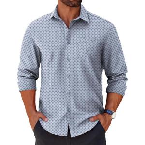 imageCOOFANDY Mens Long Sleeve Button Down Shirts Casual Untucked Shirts for Men Dress Shirts Wedding ShirtsLight Bluediamond