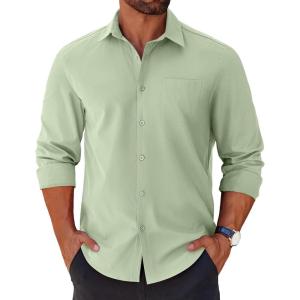 imageCOOFANDY Mens Long Sleeve Button Down Shirts Casual Untucked Shirts for Men Dress Shirts Wedding ShirtsLight Green
