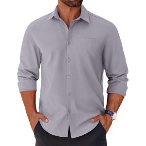 imageCOOFANDY Mens Long Sleeve Button Down Shirts Casual Untucked Shirts for Men Dress Shirts Wedding ShirtsLight Grey