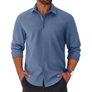 imageCOOFANDY Mens Long Sleeve Button Down Shirts Casual Untucked Shirts for Men Dress Shirts Wedding ShirtsNavy Blue