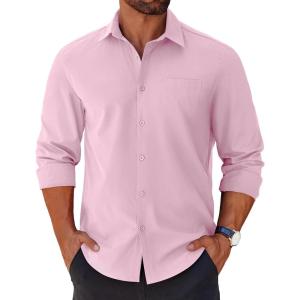 imageCOOFANDY Mens Long Sleeve Button Down Shirts Casual Untucked Shirts for Men Dress Shirts Wedding ShirtsPink