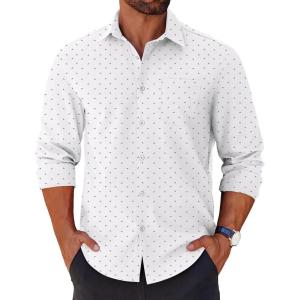 imageCOOFANDY Mens Long Sleeve Button Down Shirts Casual Untucked Shirts for Men Dress Shirts Wedding ShirtsSharkwhite
