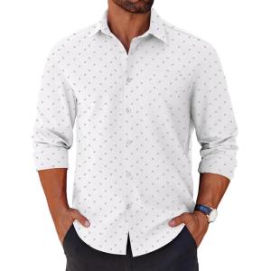 imageCOOFANDY Mens Long Sleeve Button Down Shirts Casual Untucked Shirts for Men Dress Shirts Wedding ShirtsTrianglewhite