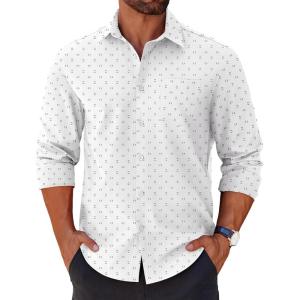 imageCOOFANDY Mens Long Sleeve Button Down Shirts Casual Untucked Shirts for Men Dress Shirts Wedding ShirtsWhite Semicircle