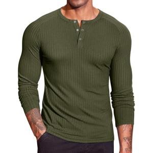 imageCOOFANDY Mens Muscle TShirt Slim Fit Long Sleeve Henley Shirts Casual Gym Workout Athletic Tee ShirtsArmy Green