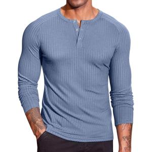 imageCOOFANDY Mens Muscle TShirt Slim Fit Long Sleeve Henley Shirts Casual Gym Workout Athletic Tee ShirtsBlue