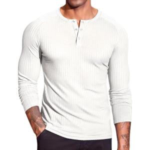 imageCOOFANDY Mens Muscle TShirt Slim Fit Long Sleeve Henley Shirts Casual Gym Workout Athletic Tee ShirtsWhite