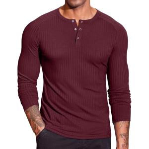 imageCOOFANDY Mens Muscle TShirt Slim Fit Long Sleeve Henley Shirts Casual Gym Workout Athletic Tee ShirtsWine Red