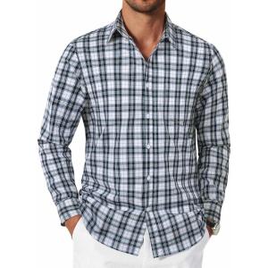 imageCOOFANDY Mens Plaid Button Down Shirt Cotton Long Sleeves Shirt Casual Dress ShirtDark Green Plaid