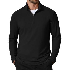 imageCOOFANDY Mens Quarter Zip Pullover Mock Neck Golf Shirts Casual Long Sleeve ShirtBlack