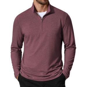 imageCOOFANDY Mens Quarter Zip Pullover Mock Neck Golf Shirts Casual Long Sleeve ShirtDark Red