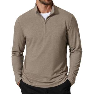 imageCOOFANDY Mens Quarter Zip Pullover Mock Neck Golf Shirts Casual Long Sleeve ShirtKhaki