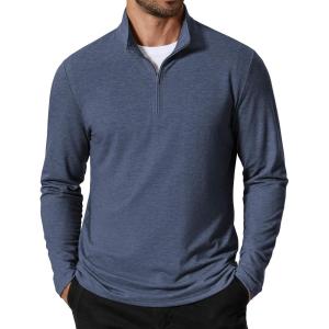 imageCOOFANDY Mens Quarter Zip Pullover Mock Neck Golf Shirts Casual Long Sleeve ShirtMidnight Blue