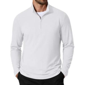 imageCOOFANDY Mens Quarter Zip Pullover Mock Neck Golf Shirts Casual Long Sleeve ShirtWhite
