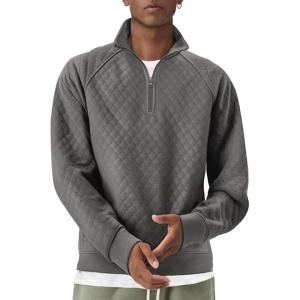 imageCOOFANDY Mens Quarter Zip Pullover Quilted Sweatshirt Knit Long Sleeve Sweater Half Zip Polo Sweatshirts with PocketDark Gray