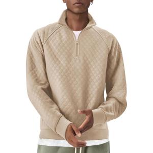 imageCOOFANDY Mens Quarter Zip Pullover Quilted Sweatshirt Knit Long Sleeve Sweater Half Zip Polo Sweatshirts with PocketKhaki