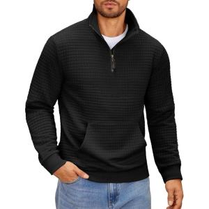 imageCOOFANDY Mens Quarter Zip Sweatshirt Long Sleeve Casual Waffle Pullover Hoodies with PocketBlack