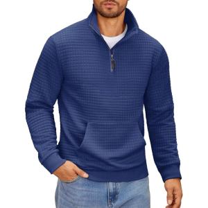 imageCOOFANDY Mens Quarter Zip Sweatshirt Long Sleeve Casual Waffle Pullover Hoodies with PocketBlue