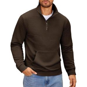 imageCOOFANDY Mens Quarter Zip Sweatshirt Long Sleeve Casual Waffle Pullover Hoodies with PocketBrown