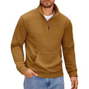 imageCOOFANDY Mens Quarter Zip Sweatshirt Long Sleeve Casual Waffle Pullover Hoodies with PocketDark Brown