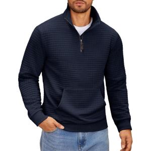 imageCOOFANDY Mens Quarter Zip Sweatshirt Long Sleeve Casual Waffle Pullover Hoodies with PocketNavy Blue