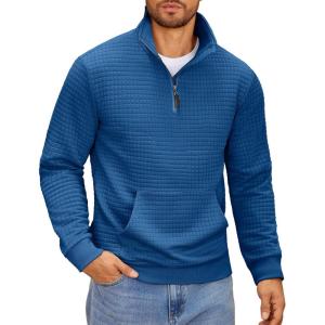 imageCOOFANDY Mens Quarter Zip Sweatshirt Long Sleeve Casual Waffle Pullover Hoodies with PocketRoyal Blue